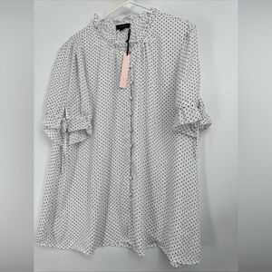 Tamara H Black & White Polka Dot Ruffled Top 3X NWT